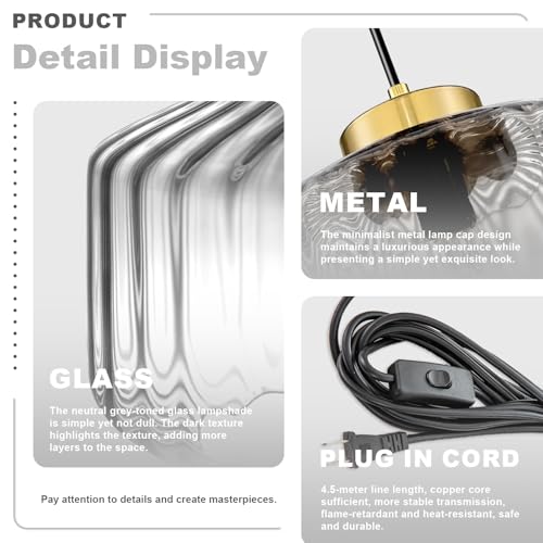 Image of Clear Plug in Chandelier Corded Ceiling Hanging Light Gold Kitchen Island Pendant Light with Corded On /Off Switch Plug in Light Fixtures for Bedside Dining Room