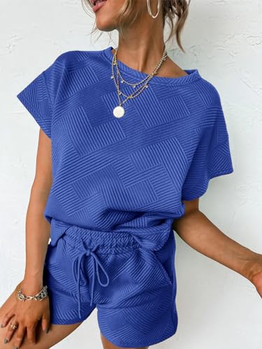 Image of UNCLECAT Womens 2 Piece Lounge Sets Short Sleeve Tops and Shorts Travel Outfits Pajama Set with Pockets