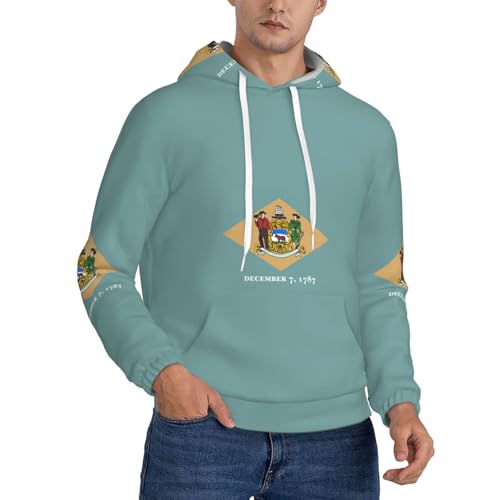 JBJGKHLP Flag Of Delaware Print Mens Hoodie Warm Lightweight Daily Wear For With Kangaroo Pockets Casual Pullover Black