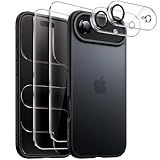JETech 5 en 1 Funda Mate para iPhone Air con 2 Protectores Pantalla Cristal Vidrio Templado y 2 Protectores Lente Cámara, Carcasa Translúcida Respaldo (Negro)