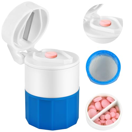 Fefod Broyeur de Comprimés 4 en 1, Boîte à Médicaments avec Coupe-Comprimé en Acier Inoxydable, Broyeur et Rangement, coupe médicament, pour Personnes...