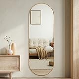 TheiaMo Oval Full Length Mirror, 65'×22' Wall-Mounted Floor Mirror with Metal Frame, Ultra-Clear Explosion-Proof Dressing Mirror, Simple and Classic Deco for Cloakroom/Bedroom/Living Room, Gold