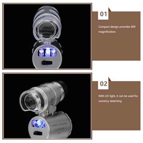 Image of SEWACC Pocket Microscope 60x LED Microscope 60x with LED Light Magnifier Currency
