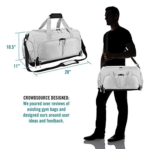 Ultimate Gym Bag 2.0: The Durable Crowdsource Designed Duffel Bag with 10 Optimal Compartments Including Water Resistant Pouch (Silver, Medium (20