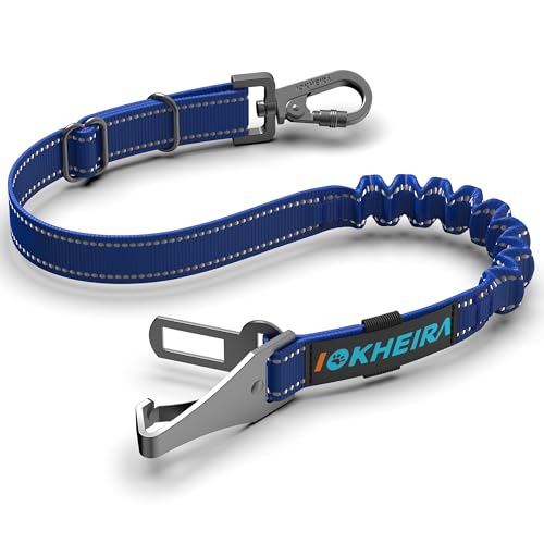 Iokheira cinturón de Seguridad para Perros, cinturón de Seguridad para Mascotas y Accesorio de Barra de Cierre con mosquetón Giratorio con Cerradura (Azul)