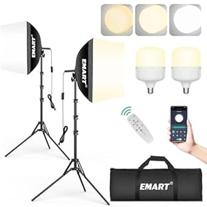 EMART Softbox Photography Lighting Kit, 16″x16″ Pull Soft Box, 50W 3000K-6000K LED Bulb with Remote/APP Control, Professional Photoshoot Equipment for Studio Lights, Portrait, Video Recording(2 Pack)