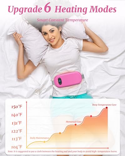 Image of Portable Heating Pad for Cramps, Upgrade Cordless Electric Period Fast Heating Pad for Back Pain Relief Menstrual Belt 6 Heat 6 Massage Modes Gifts for Women Girls Her Girlfriend Rose Pink