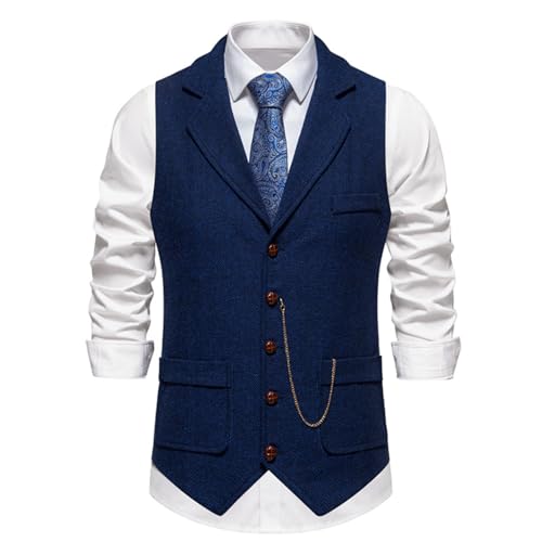 Gilet en tweed pour homme, style classique, sans manches, à carreaux, idéal pour les costumes de soirée, M