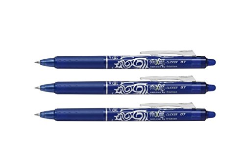 Pilot FriXion Clicker Stylo à encre gel effaçable avec pointe de 0,7 mm - Design tatouage - Encre bleue - Lot de 3 - Fourni en vrac