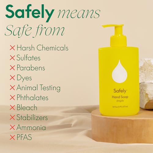 Image of Safely Kitchen Cleansing Essentials Kit-Universal Cleaner 20 Fl Oz, Hand Soap 12 Fl Oz & Dish Soap 16 Fl Oz, Gentle & Safe for Skin, Removes Dirt, Grease & Impurities, Bright Grapefruit & Cassis Scent