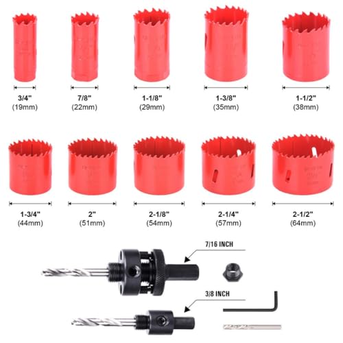 Juego de 19 brocas para agujeros de acero bimetálico de 19 a 64 mm con mandriles para madera, yeso, aluminio, plástico y placas de yeso miniatura 2