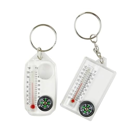 FOLODA Pequeñas brújulas termómetro llavero mini bolsillo tamaño llavero equipo para acampar senderismo mochilero supervivencia llavero gancho brújulas camping