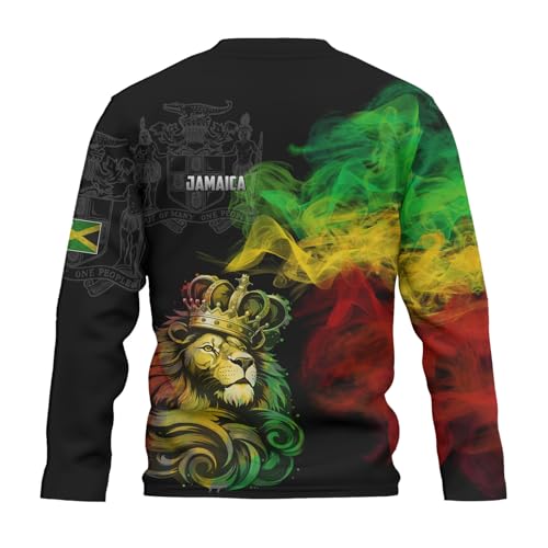Men's Jamaica Flag Long Sleeve T-Shirt Jamaican Lion Print Tee Jersey Casual Round Neck Long Sleeve Top Unisex2