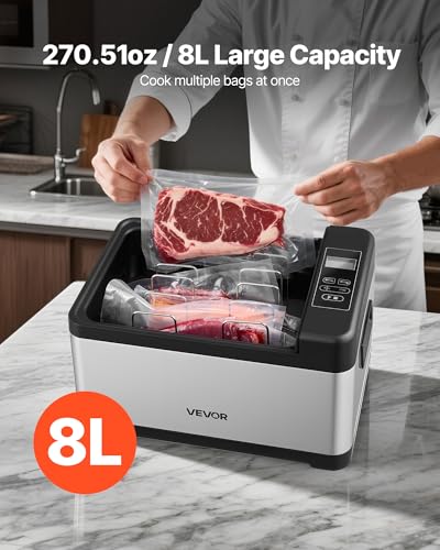 Image of VEVOR Sous Vide Cooker, 800W Sous-Vide Machine, Suveed Cooking Machine with LED Digital Display, Glass Lid, Precise Temperature & Timer Control, for Family & Friends, All-in-One Sous Vide Pot