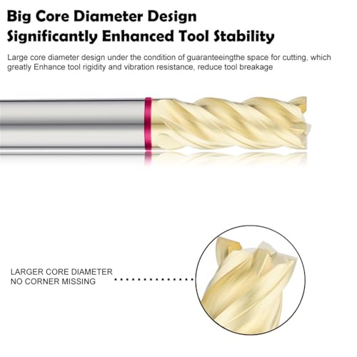 Image of Carbide Square EndMill HRC65 Double Edge 4 Flute TiSiN Coating Tungsten Steel Color-Ring Milling Cutter for Metal Steel TGX Series 11pcs Set