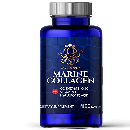 GOLDOPUS Marine Collagen Peptides Capsules with Hyaluronic Acid Coenzyme Q10 Vitamin C - Preserve Beauty and Youth - Promote Firm Skin Strong Nails&Hair Healthy Joints 90 Capsules 1 Month Supply