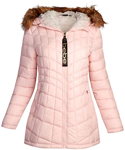 BEBE SPORT Womens Sherpa Fur Lined Glacier Shield Puffer Jacket, Size X-Large, Solid Blush