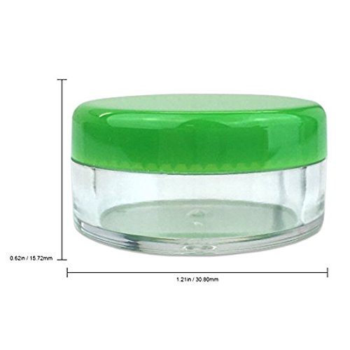 50 New Empty 5 Grams Acrylic Clear Round Jars - BPA Free Containers for Cosmetic, Lotion, Cream, Makeup, Bead, Eye shadow, Rhinestone, Samples, Pot, Small Accessories 5g/5ml (GREEN LID)2