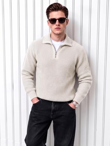 Image of Kvetoo Mens Woolen Sweater for Man Winter Quarter Zipper Knit Sweater Full Sleeve Office Wear Pullover