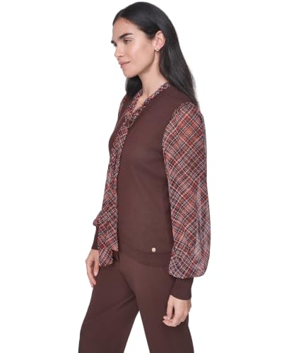 Image of Tommy Hilfiger Women's Long Sleeve Twofer Sweater with Woven Sleeves