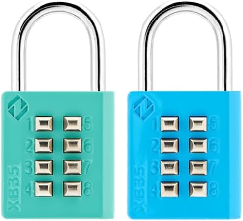 ZARKERXB35 8-Digit Push Button Combination Padlock, 4 Digit Locking Mechanism, (2-Pack, Emerald, Blue)