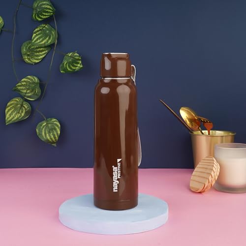 Image of Nayasa Pristine 700ml Water Bottle | BPA-Free Plastic with Insulated Stainless Steel Inner | Leak-Proof Twist Cap | For Office, School, Gym, Travel, and Outdoor Use | Brown