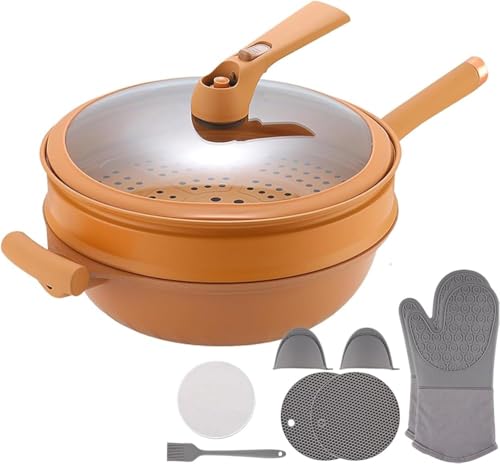 Wok de Barro Antiadherente 2 en 1 con Vaporera 12.6in