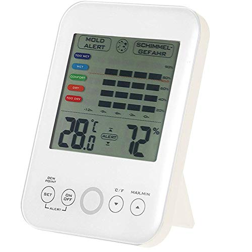 Alarm Digitales Hygrometer-Thermometer mit Alarm- und LCD-Anzeige Temperatur Luftfeuchtigkeitsthermometer Wetterstation Uhr