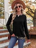Sampeel Cheetah Print Color Block Tops for Women Long Sleeve Fall Shirts, M