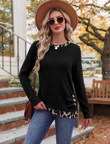 Sampeel Cheetah Print Color Block Tops for Women Long Sleeve Fall Shirts, M