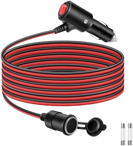 Thlevel 12V Zigarettenanzünder Verlängerungskabel 2 Meter Buchse Stecker | Auto Adapter 16AWG mit Schalter und 15A Sicherung für 12V-24V LKW Lieferwagen Wohnmobil