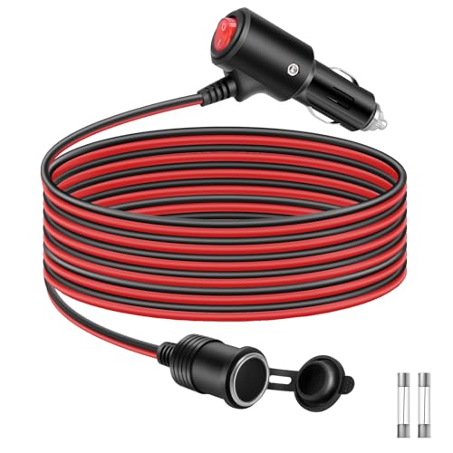 Thlevel 3 Meter Zigarettenanzünder Verlängerungskabel Buchse Stecker Auto Adapter 16AWG mit Schalter und 15A Sicherung für 12V-24V LKW Lieferwagen Wohnmobil