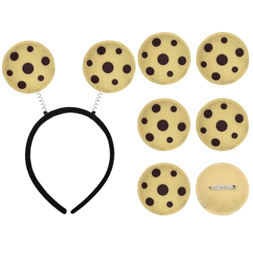 Deufelix 7Pcs Chocolate Costume Accessory Set Women Headband Headwear Chip Cookie Pins Halloween Monster Hair Birthday Party