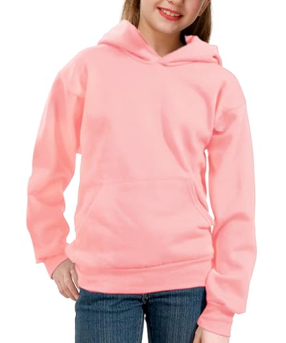 Remimi Girls Pink Sweatshirt Boys Long Sleeve Fleece Fashion Hoodies Top Fall Winter Outdoor Pullover with Pockets 9-10 Years