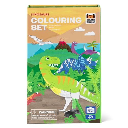 Tiger Tribe Coloring Set - Dinosaurs, Activity Set for Kids, incl. Stickers & Markers Portable Storage Box, Perfect for Travel, Great Gift