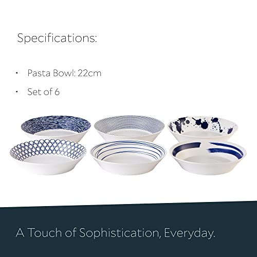 Royal Doulton Porcelain Pacific Mixed Patterns Set Of 6 Pasta Bowls, 22Cm, Blue #TOP3