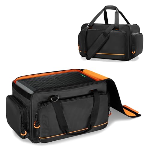 Image of GRAOSO Speaker Carrying Bag Compatible with Mackie Thump Go 8 inch, Loudspeaker Storage Bag with Removable Bottom Board, Padded Handle and Shoulder Strap, Multiple Pockets for Microphone, Cable, Black
