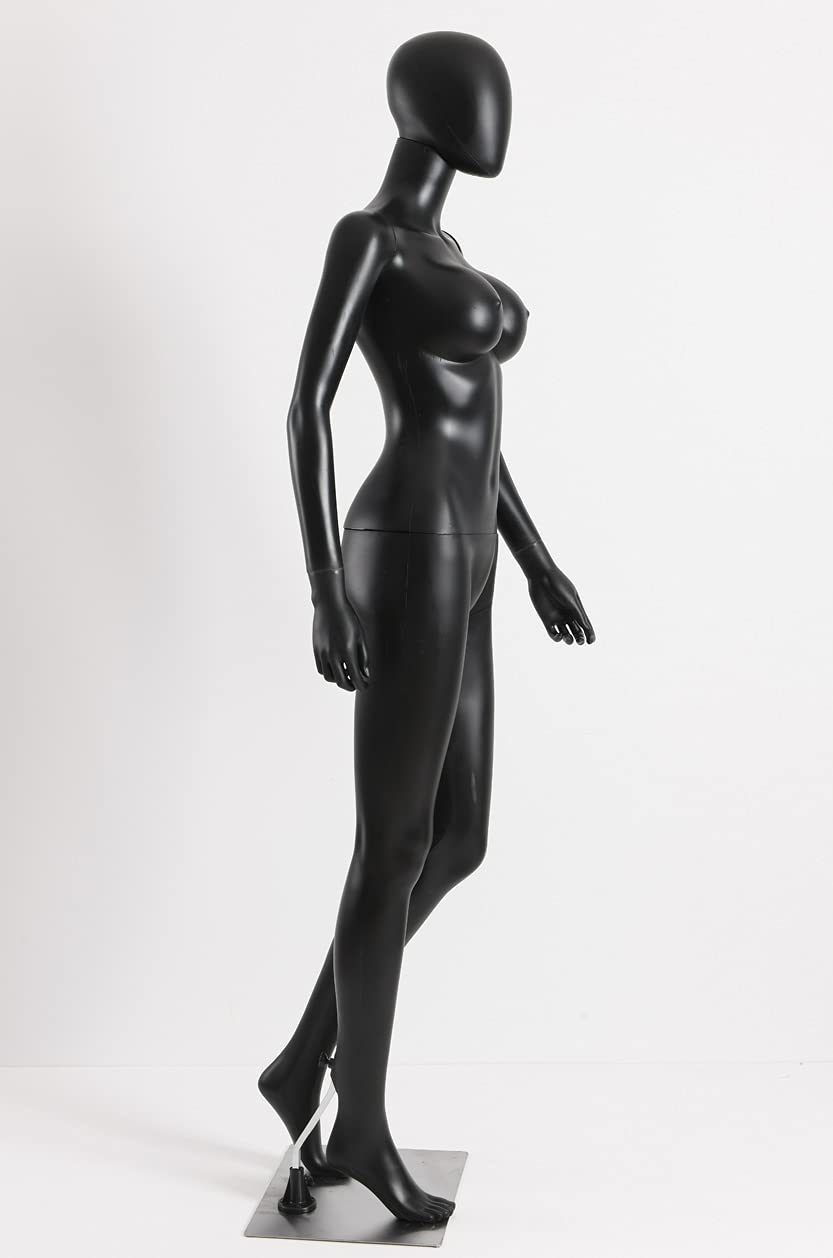 SLF2-Black schwarz matt abstrakte Schaufensterpuppe weiblich großer Brustumfang mit Metallplatte ohne Kopf Female Mannequin Headless (Schwarz)