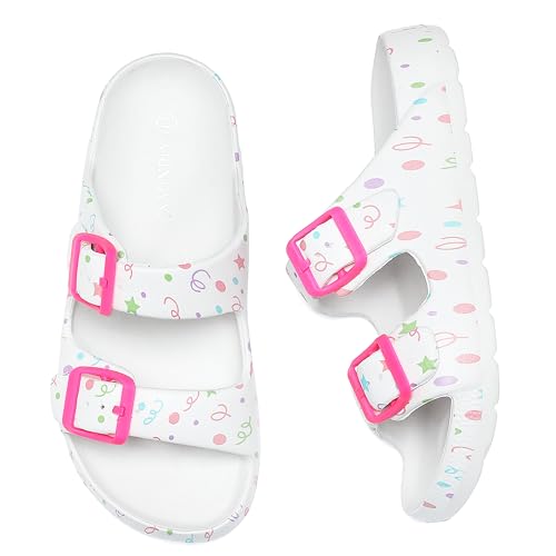 Inminpin Boys Girls Double Buckle Slide Sandals Comfort Beach Pool Shower Slippers Adjustable Indoor Outdoor Little Kid/Big Kid,White,2 Big Kid thumb #1