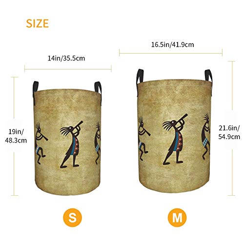 Janrely Large Round Storage Basket With Handles,Southwestern Southwest Native American Kokopelli Pattern,Waterproof Coating Organizer Bin Laundry Hamper For Nursery Clothes Toys 21.5"X 16.5" #TOP3