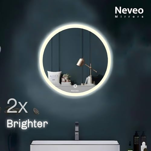 Image of NeveoMirrors led 18inches Round 3in1 led Light Mirror with Touch Sensor on /Off and Brightness Controls for Bathroom washbasin Vanity Hallway Bedroom Kitchen (R-1)