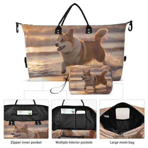 Large Travel Duffel Bag, Happy Puppy Run Beach Sport Tote Gym Bag, Shoulder Weekender Overnight Bag for Women Men, Carry On Luggage with Toiletry Bag2