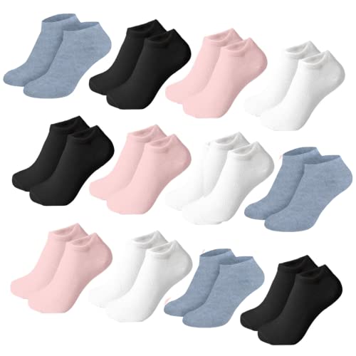 Nakloe - 12 Pares de Calcetines Tobilleros para Niña - Cortos, Transpirables y de Algodón (FR/ES, Números, 22, 26, Regular, Rosa)