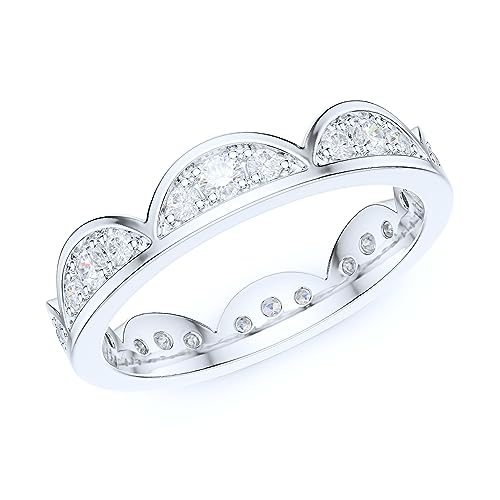 THELANDA Sterling Silver Stackable Waves Crown Simulated Round Diamond or Genuine Moissanite Full Eternity Band Wedding Ring
