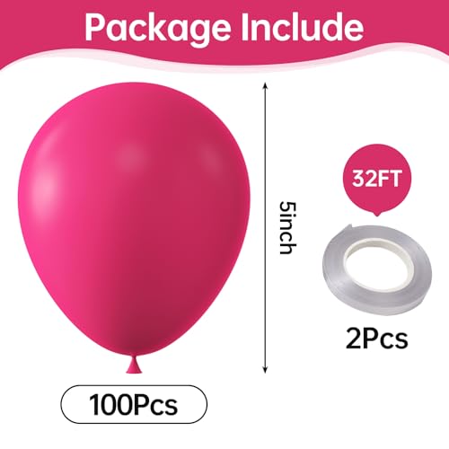 Image of Hot Pink Balloons,100 Pcs 5 Inch Mini Matte Latex Balloons for Balloon Garland Arch, Birthday Decoration, Wedding Party, Baby Shower Decorations