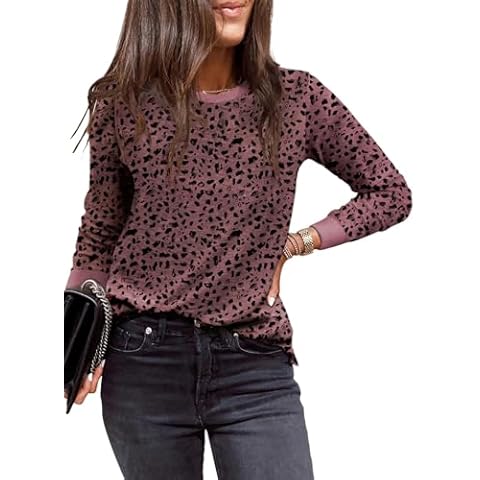 BLENCOT Women Crewneck Sweatshirts Long Sleeve Crew Neck Polka Dot Dressy Tops Loose Fit Contrast Casual Tuinc Trendy Shirt Medium Red Cover