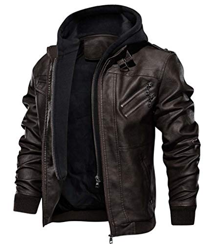 KEFITEVD Kunstleren herenjack, bikerjack met afneembare capuchon, overgangsjas, vintage bomberjack, stijlvol herenjack, herfst winter vrijetijdsjas - Image 3
