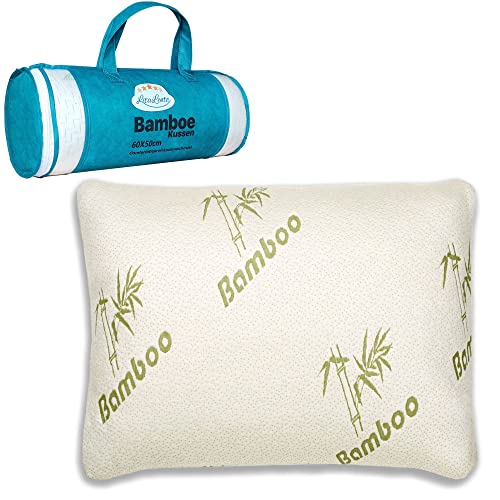 Cojín de bambú - Almohada Confort de bambú - Relleno de espuma de memoria - 50x60 CM 50 x 60 x 15...