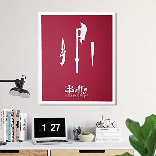 Buffy the Vampire Slayer Poster Minimaler Kunstdruck Sensenmesser Holzpfahl Buffy Wandkunst Gemälde 90er Jahre TV-Show Poster Bilder B 24x32inch