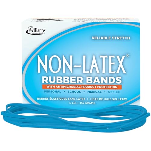 Alliance Non-Latex Latex Rubber Bands with Antimicrobial Protection, Size 117B, 7 x 1/8 Inches, Cyan Blue, 1/4 Pound Box (42179)